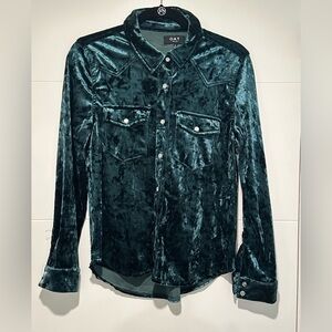 Oat New York Velvet Holiday Shirt in Deep Green